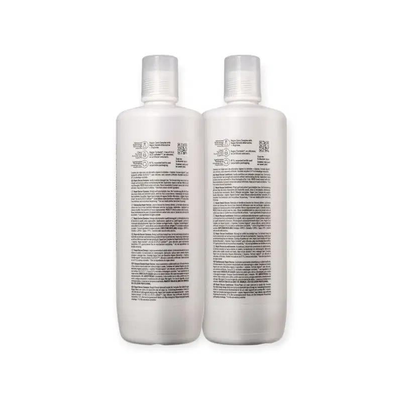 Dois frascos brancos de 1 litro da linha de produtos Schwarzkopf Professional, com rótulos detalhados e códigos de barras visíveis.