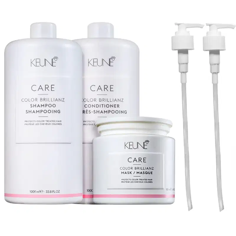 Kit Keune Color Brillianz - Shampoo 1L + Condicionador 1L + Máscara 500ml + Válvulas Pump