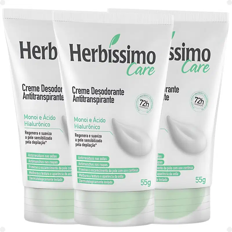 Kit Herbíssimo Care Monoi e Ácido Hialurônico: 3 Cremes Desodorante 55g