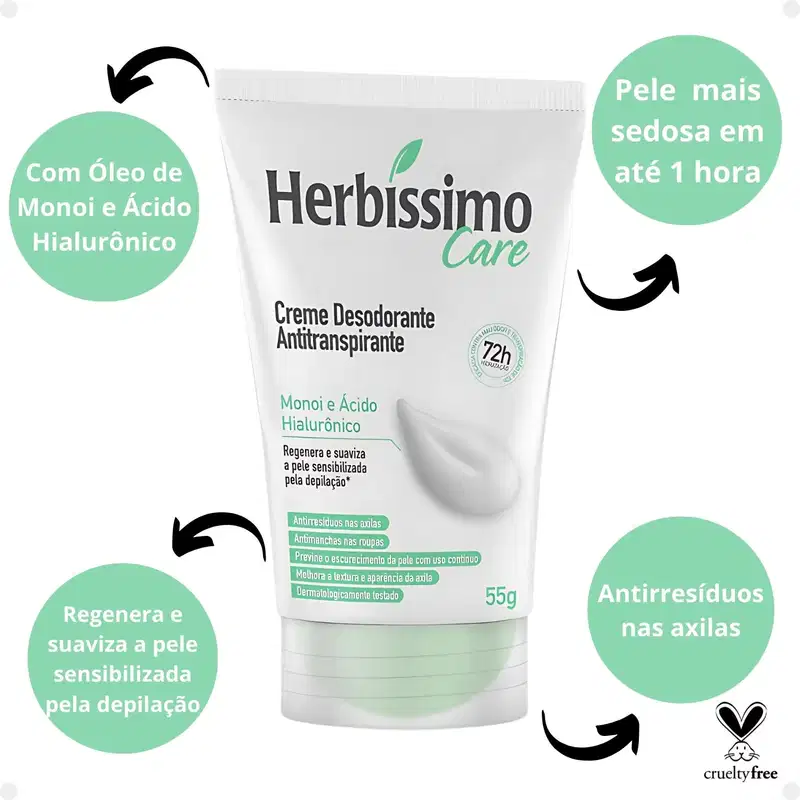 Kit Herbíssimo Care Monoi e Ácido Hialurônico: 3 Cremes Desodorante 55g
