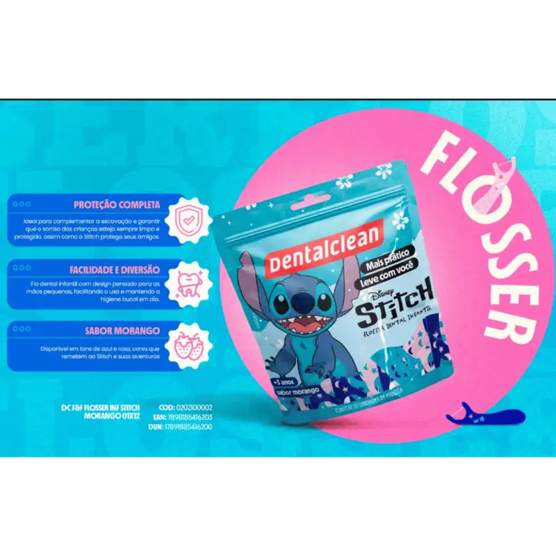 Fio Dental Dentalclean Flosser Stitch Sabor Morango 50und