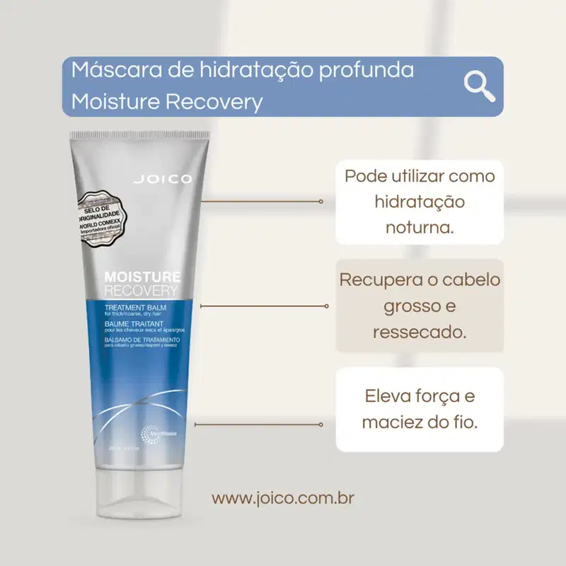 Kit Joico shampoo Moisture 300ml, máscara Moisture 250ml e máscara KPAK 250 ml