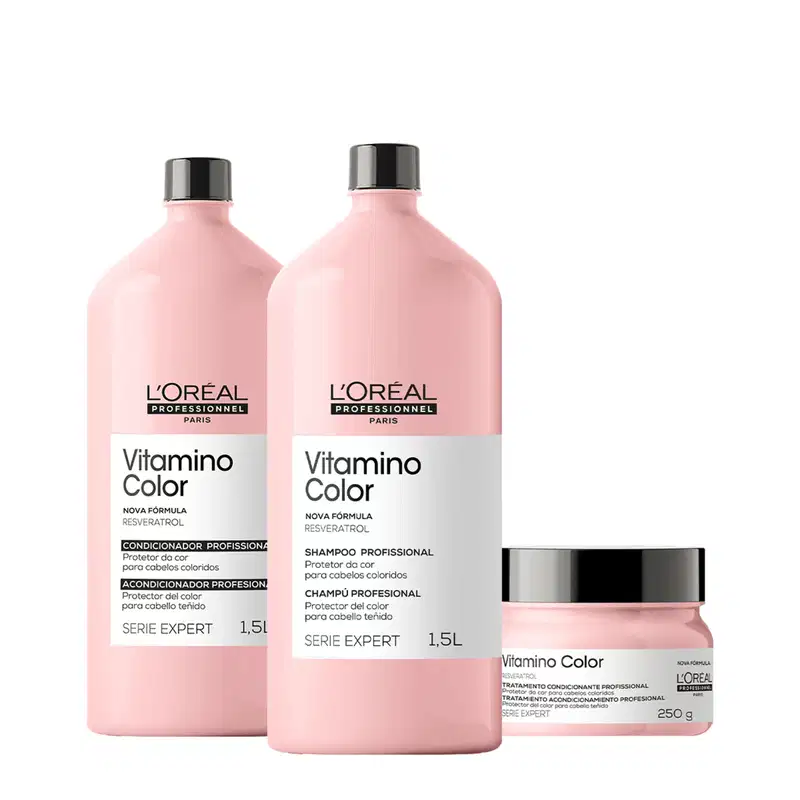 Kit L'Oréal Professionnel Expert Vitamino Color Resveratrol Salon Basic, 3 produtos.