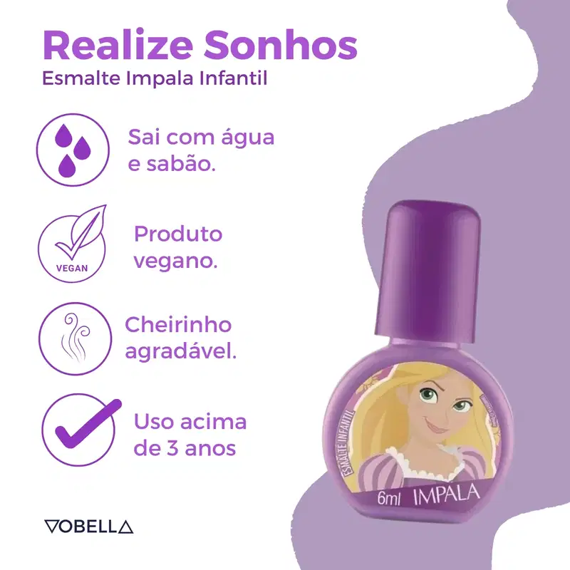 Esmalte Impala Kids Princesa Rapunzel Realize Sonhos Disney