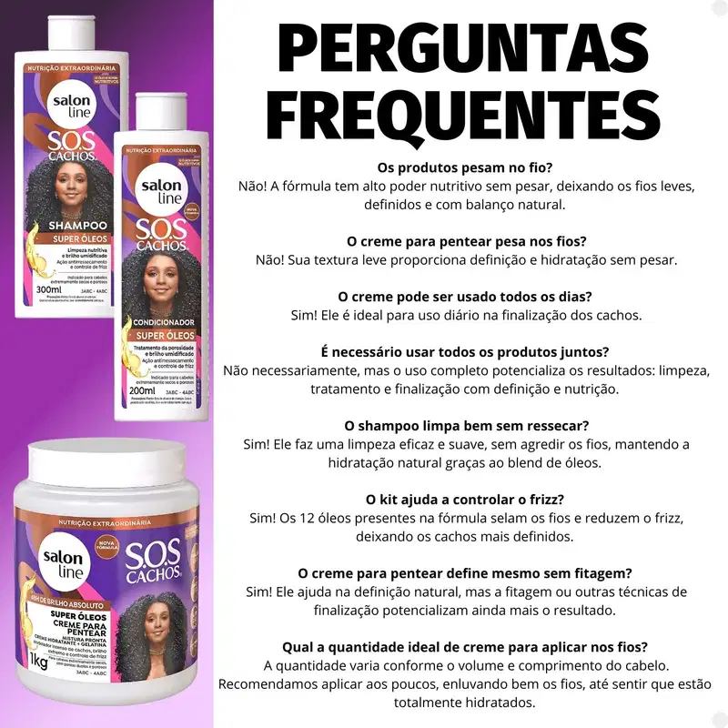 Kit Salon Line SOS Cachos Super Óleos: Shampoo 300ml e Condicionador 200ml + Creme Para Pentear 1kg