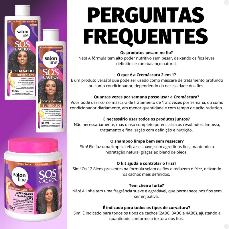 Kit Salon Line SOS Cachos Super Óleos: Shampoo 300ml e Condicionador 200ml + Cremáscara 2 em 1 1kg