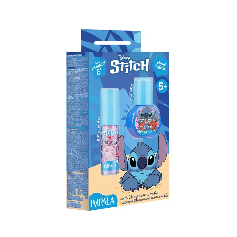 Kit Esmalte Stitch Impala Brilho Labial Angel Disney Kids