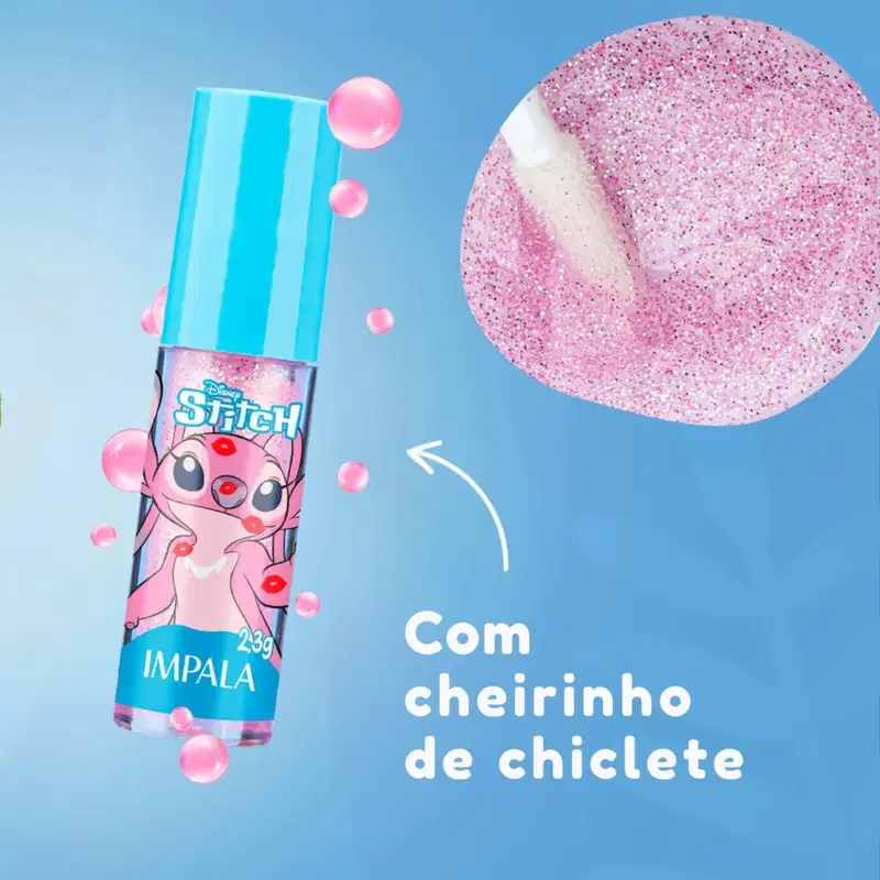 Kit Esmalte Stitch Impala Brilho Labial Angel Disney Kids