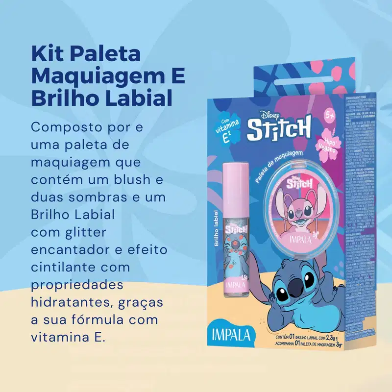 Kit Paleta Maquiagem E Brilho Labial Stitch Infantil Impala