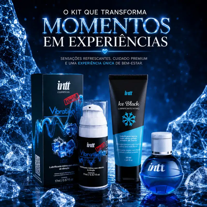Kit Prazer Gelado: Combo 3 em 1 com Vibrador Líquido, Lubrificante Ice Black e Gel Beijável