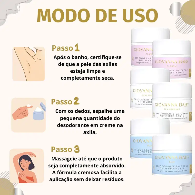 Kit Giovanna Baby: 6 Desodorantes em Creme Antiperspirante 55g