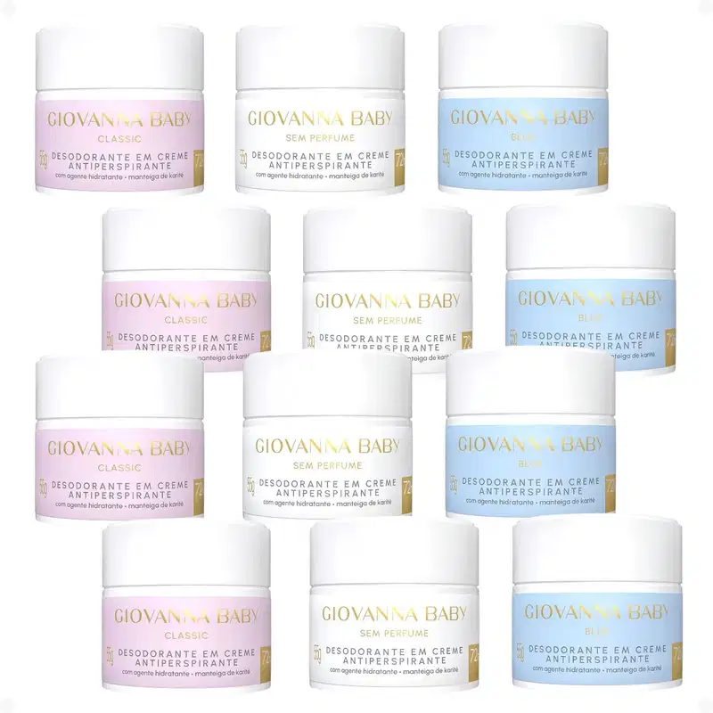 Kit Giovanna Baby: 12 Desodorantes em Creme Antiperspirante 55g