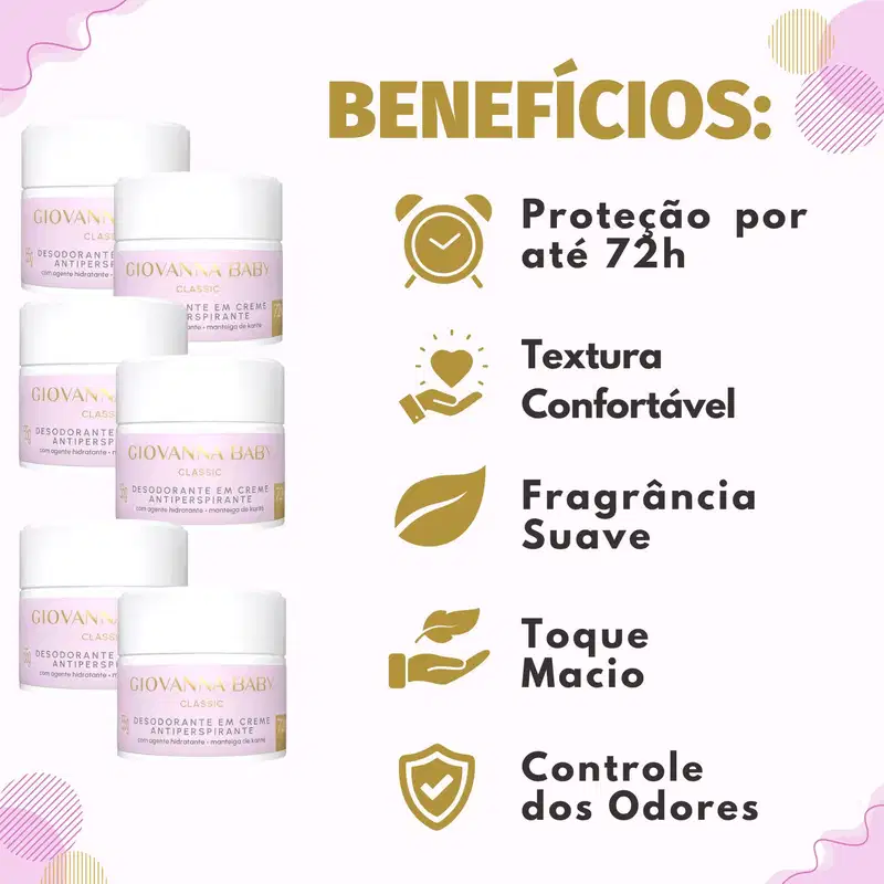 Kit Giovanna Baby Classic: 6 Desodorantes em Creme Antiperspirante 55g