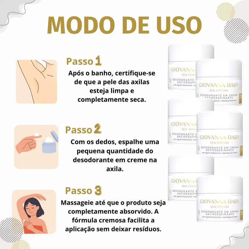 Kit Giovanna Baby Sem Perfume: 6 Desodorantes em Creme Antiperspirante 55g