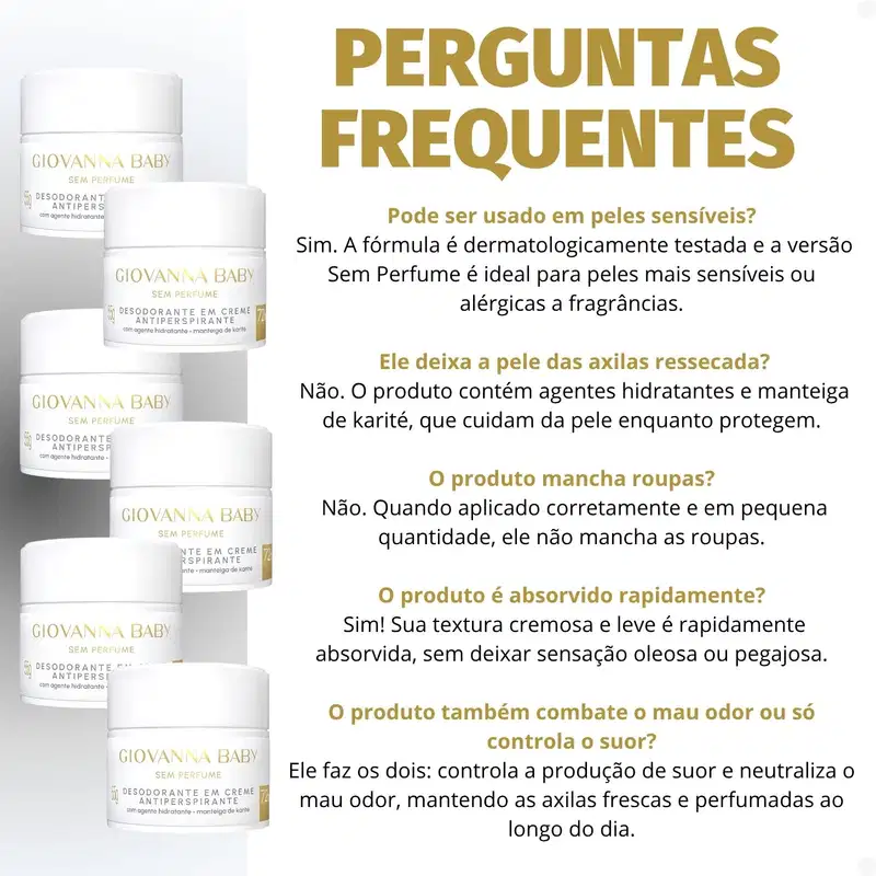 Kit Giovanna Baby Sem Perfume: 6 Desodorantes em Creme Antiperspirante 55g
