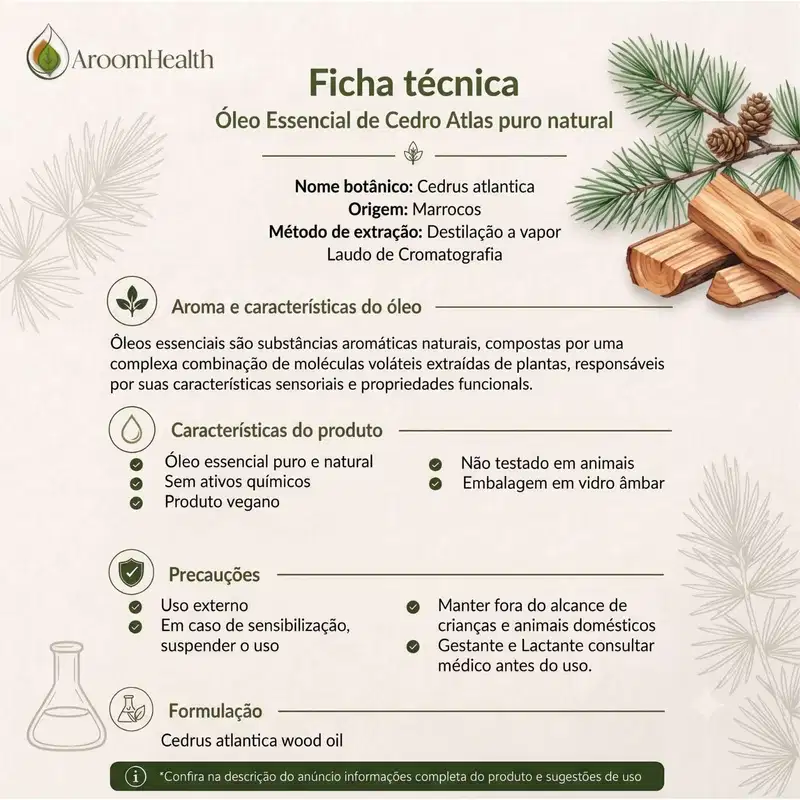 Óleo Essencial Puro Natural de Cedro Atlas 10ml
