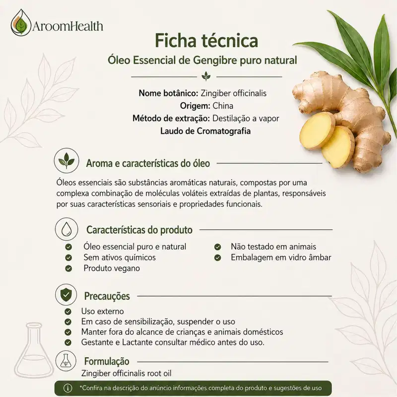 Óleo Essencial Puro Natural de Gengibre 10 ml