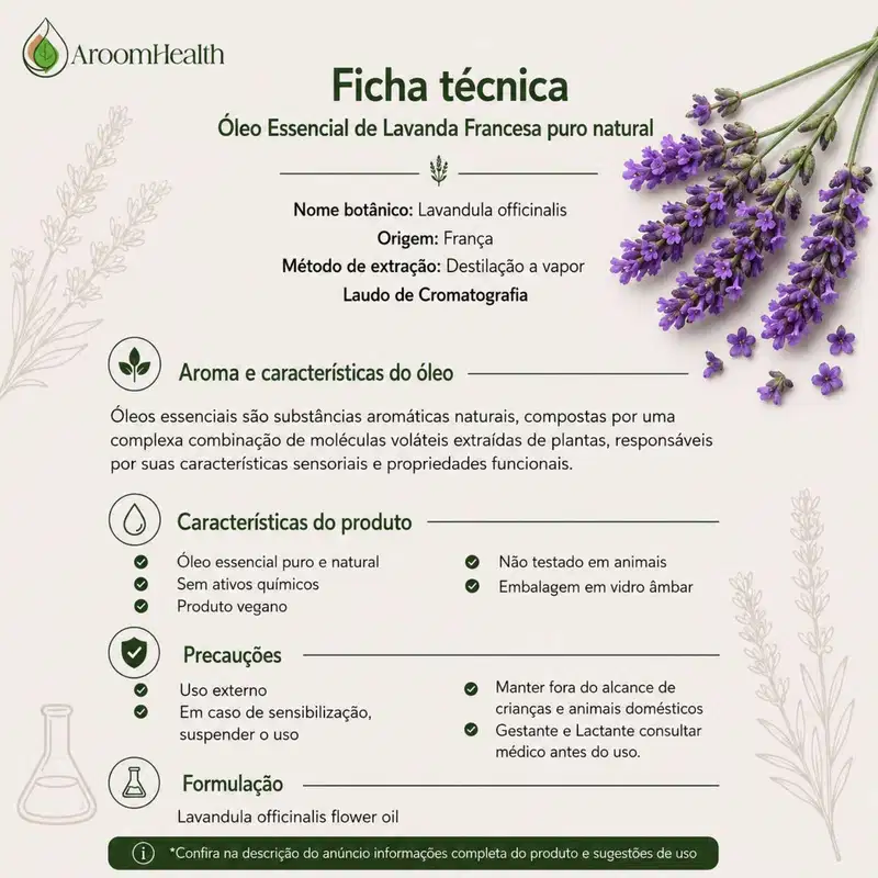 Óleo Essencial Puro Natural de Lavanda Francesa 10 ml