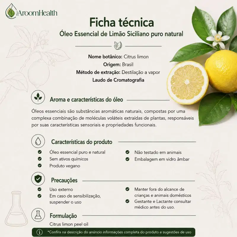 Óleo Essencial Puro Natural de Limão Siciliano 10 ml
