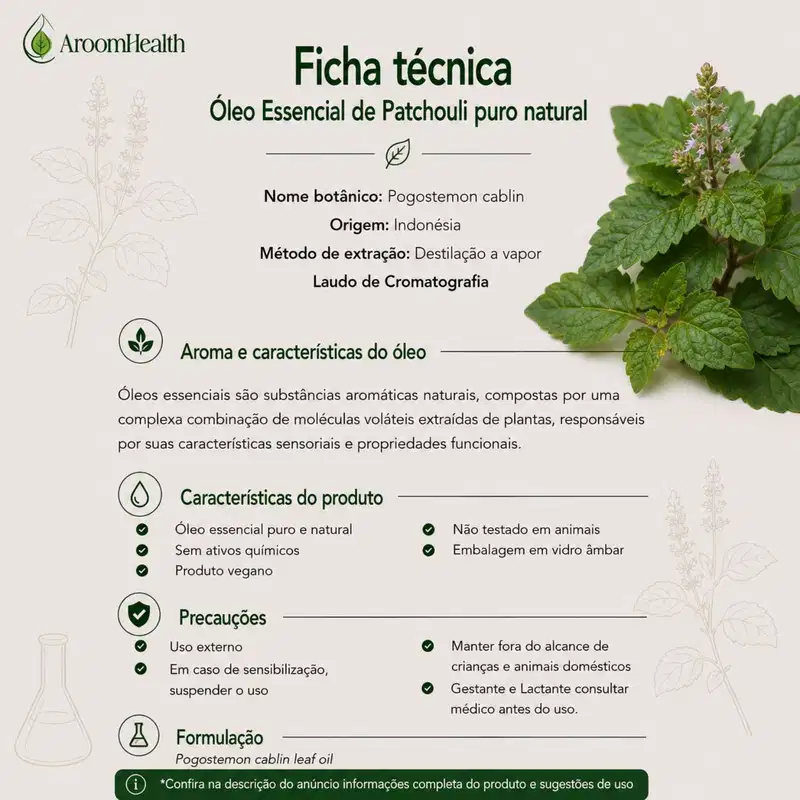 Óleo Essencial Puro Natural de Patchouli 10 ml