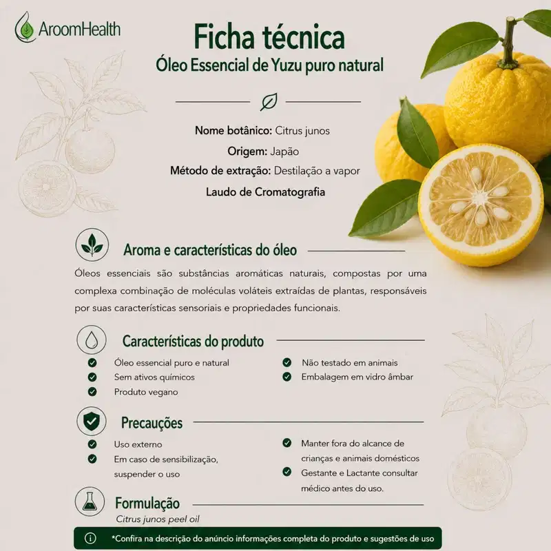Óleo Essencial Puro Natural de Yuzu 10 ml
