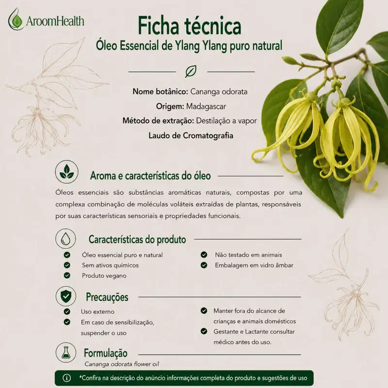 Óleo Essencial Puro Natural de Ylang Ylang 5 ml