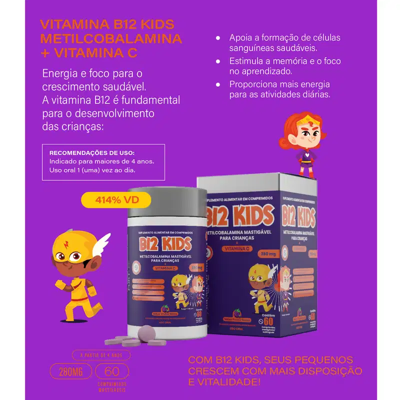 FortLife Pharma Vitamina B12 Kids - Suplemento Vitamínico (60 Cápsulas)