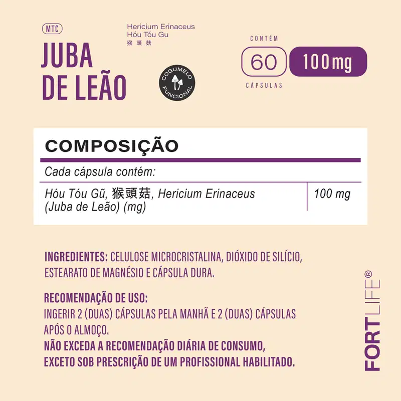 FortLife Pharma Juba de Leão 100mg - Suplemento Vitamínico (60 Cápsulas)
