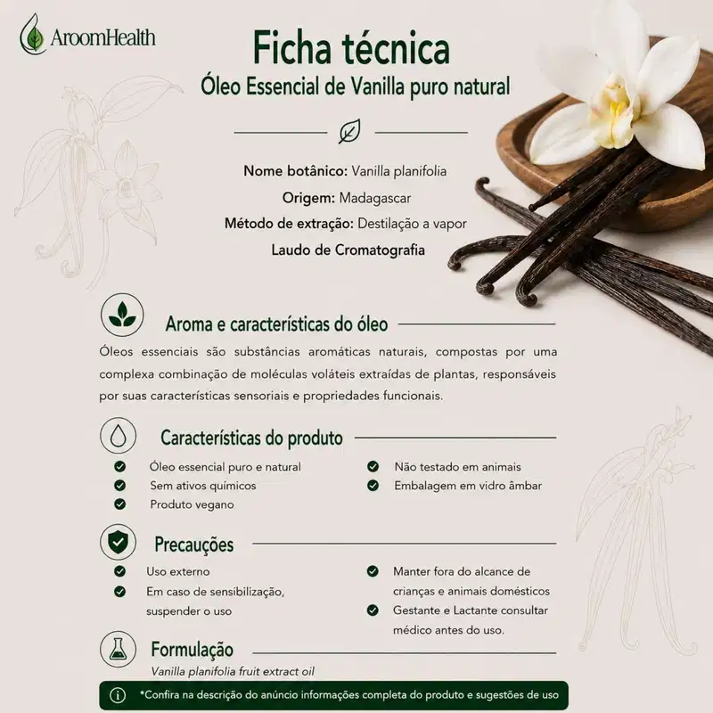 Óleo Essencial Natural de Vanilla a 10% 5 ml