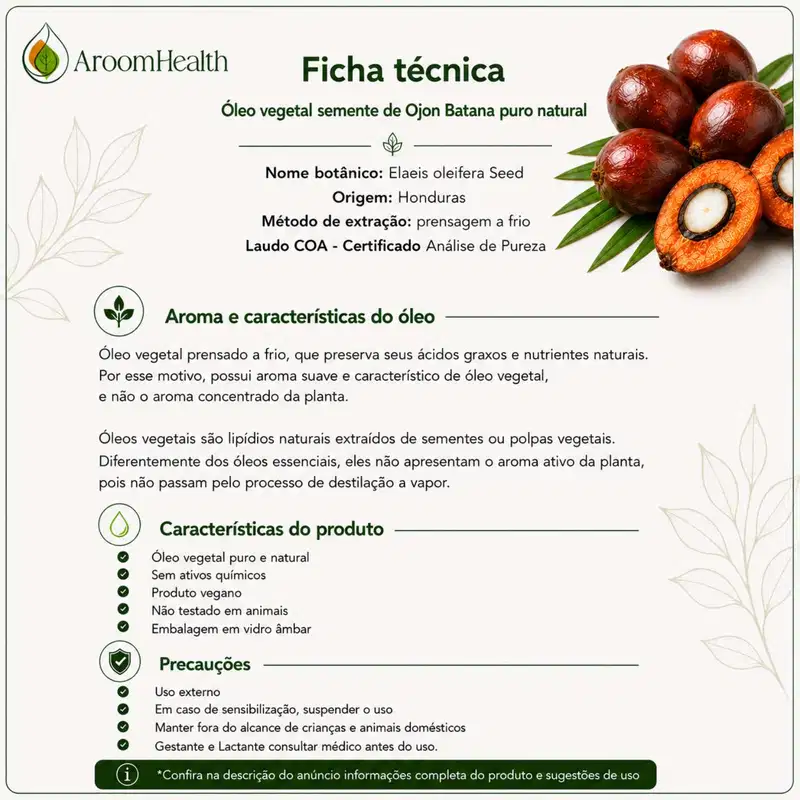 Óleo Vegetal Puro de Semente de Ojon/Batana 30ml