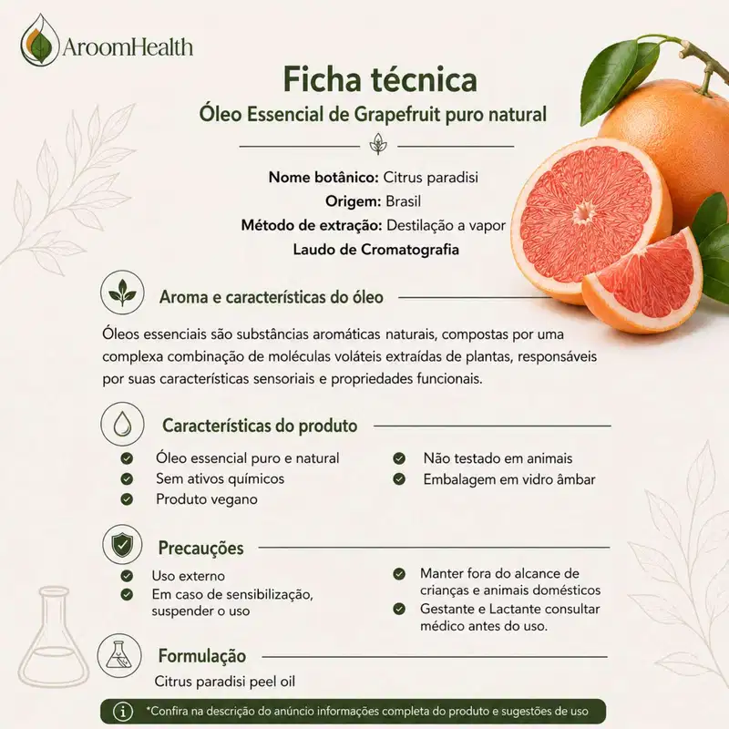 Óleo Essencial Puro Natural de Grapefruit 10 ml