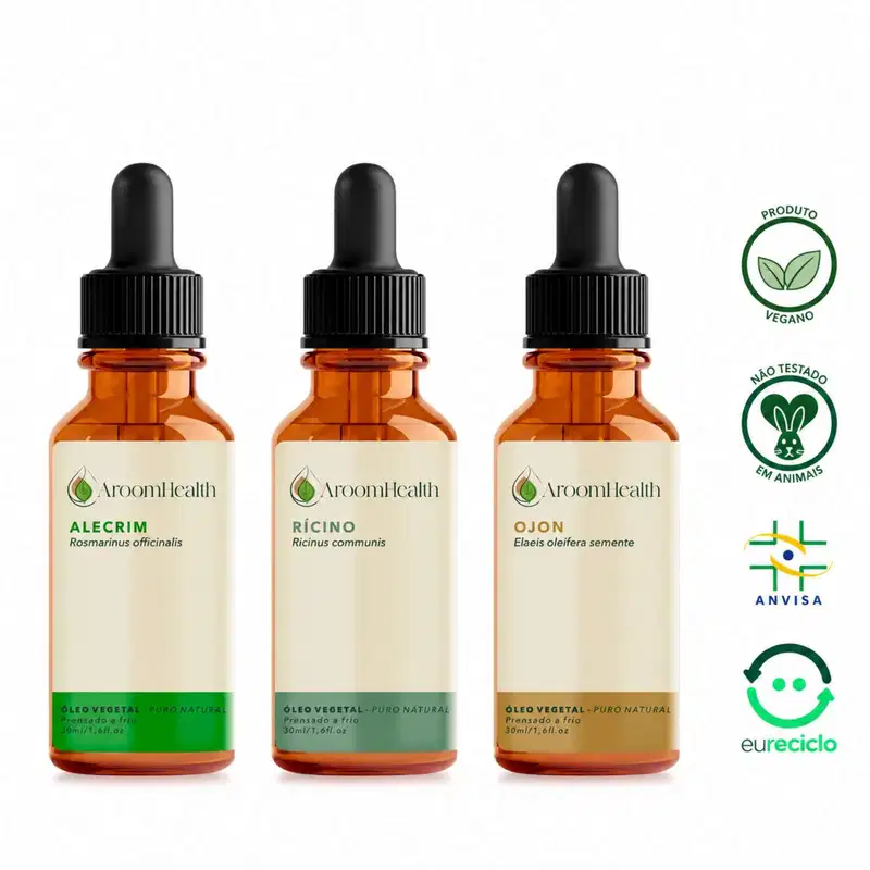 Kit óleos vegetais de Alecrim, Semente de Ojon/Batana e Rícino - 30 ml cada
