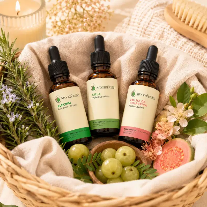 Kit de óleos vegetais de Alecrim, Amla e Folha da Goiabeira – 30 ml cada