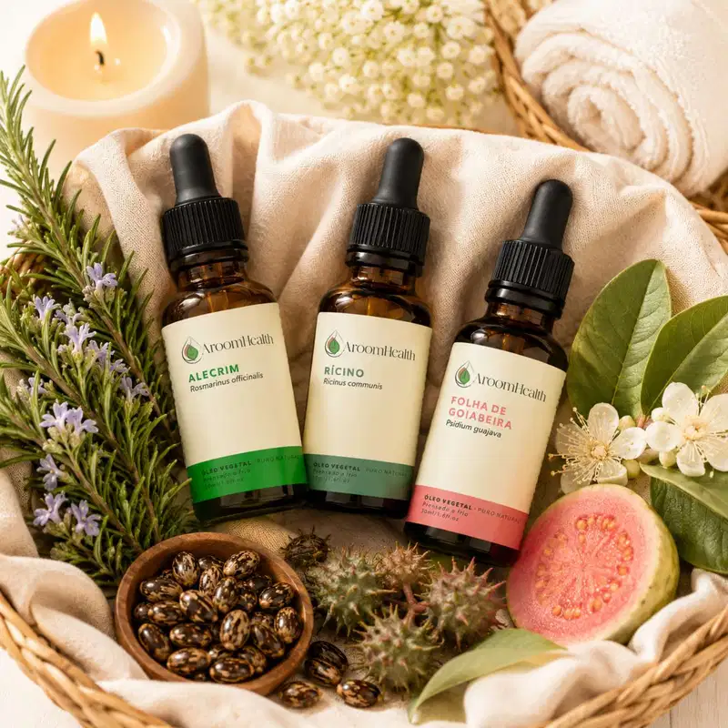 Kit óleos vegetais de Alecrim, Folha da goiabeira e Rícino - 30 ml cada