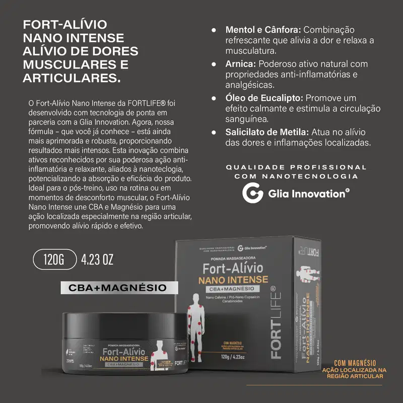 FortLife Pharma Fort-Alívio Nano Intense CBA + Magnésio - Pomada Massageadora Corporal 120g