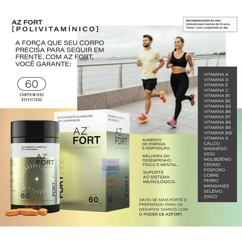 Suplemento Alimentar FortLife Pharma AZ Fort, 60 comprimidos.
