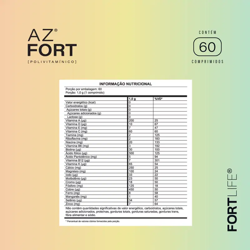 Suplemento Alimentar FortLife Pharma AZ Fort, 60 comprimidos.