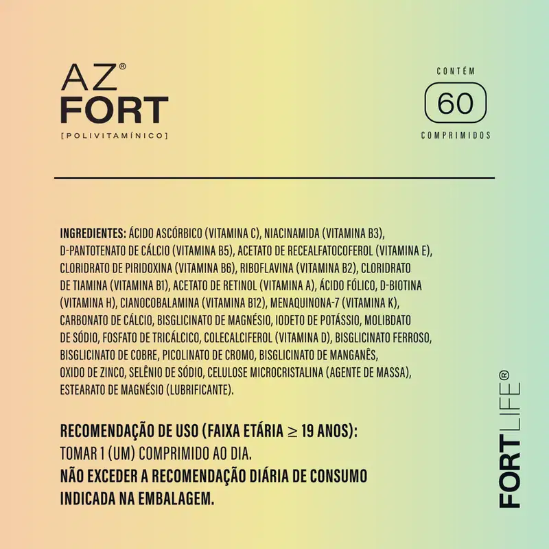 Suplemento Alimentar FortLife Pharma AZ Fort, 60 comprimidos.