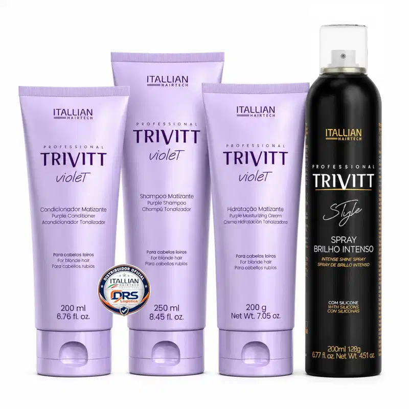 Kit Trivitt Hidratação Matizante Capilar Shampoo, Condicionador, Máscara + Spray Brilho Intenso (4 Itens)
