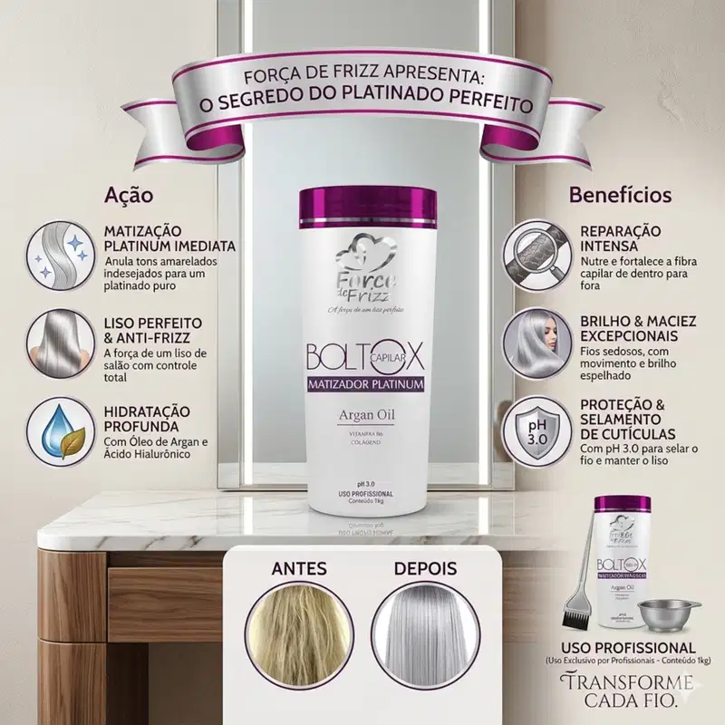 Kit Boltox Capilar Argan + Máscara Capilar Boltox Matizador + Reparador Capilar Force Cosméticos