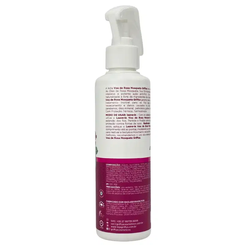 Griffus Vou de Rosa Mosqueta Leave-in Hidratação Intensa Vegano 240ml