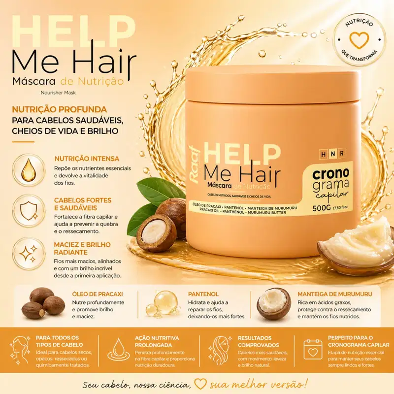 Kit Cronograma Capilar Help Me Hair Máscara Hidratação, Nutrição e Reconstrução Raaf Cosmetics - 500g