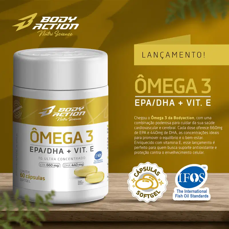 Ômega 3 + vitamina E - contra envelhecimento celular - 60 cápsulas soft gel