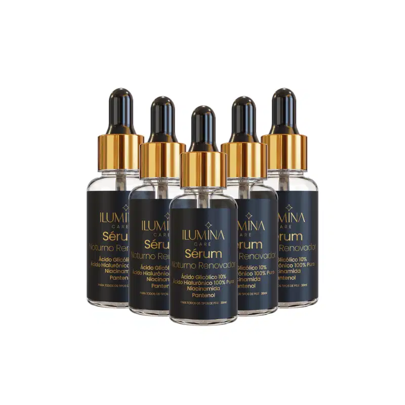 Kit 5 Sérum Noturno Renovador Ácido Hialurônico 30ml Ilumina Care