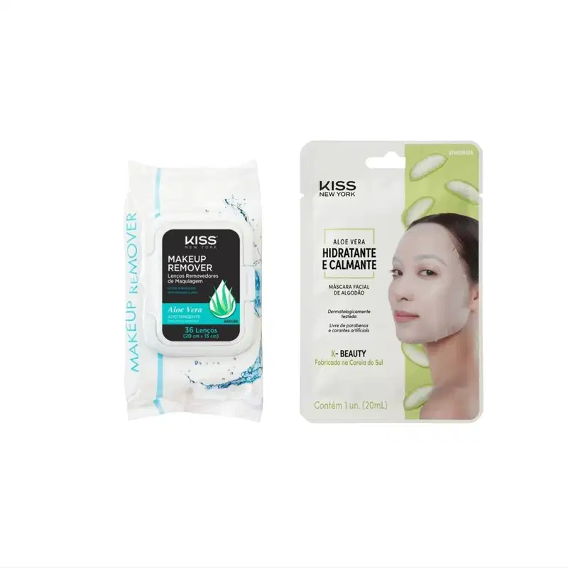 Kit Kiss NY Aloe Vera Máscara Facia+Lenço Demaquilante