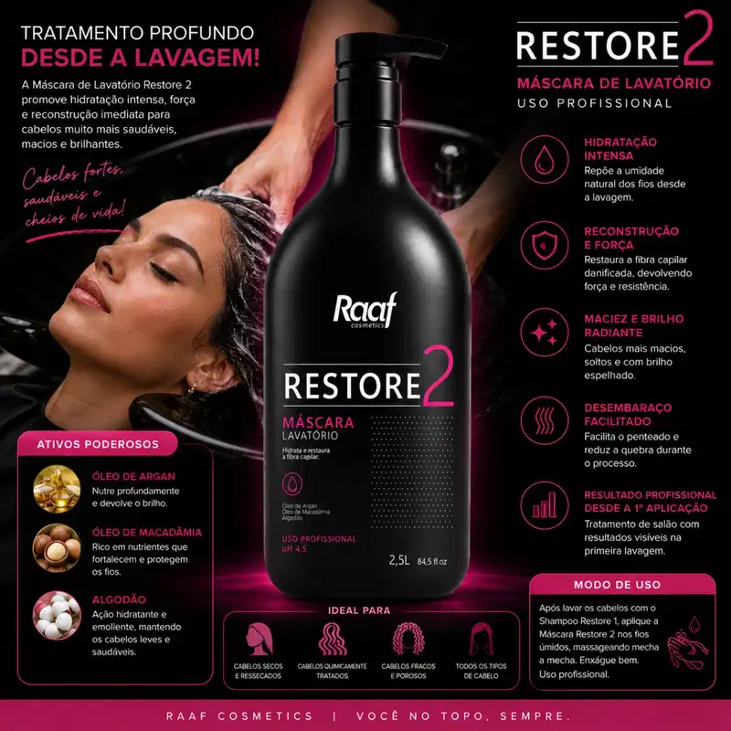 Kit Lavatório Profissional Shampoo e Máscara Restore Raaf Cosmetics - 2,5L