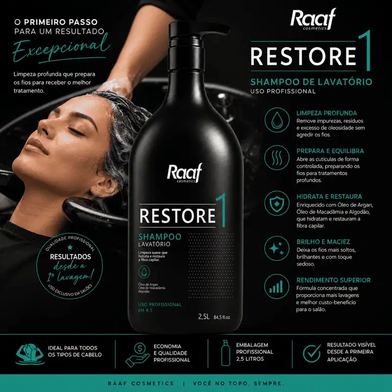 Kit Lavatório Profissional Shampoo e Máscara Restore Raaf Cosmetics - 2,5L