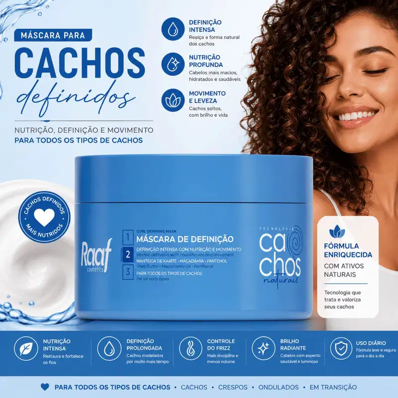 Kit Cachos Naturais Definição Shampoo 300ml + Máscara 300g Raaf Cosmetics