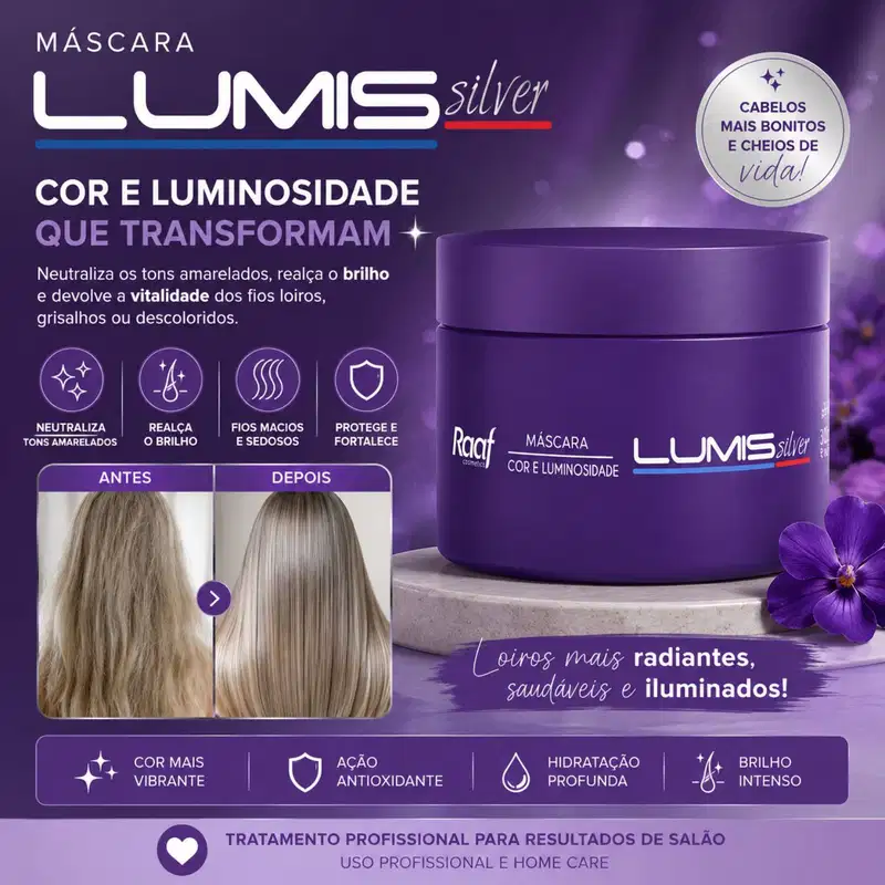 Kit Lumis Silver Matizador Capilar Shampoo 300ml e Máscara 300g Raaf Cosmetics