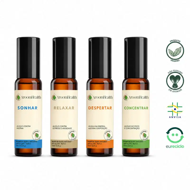 Kit 4 blends de óleos essenciais - Concentrar, Despertar, Relaxar e Sonhar roll-on - 10 ml cada